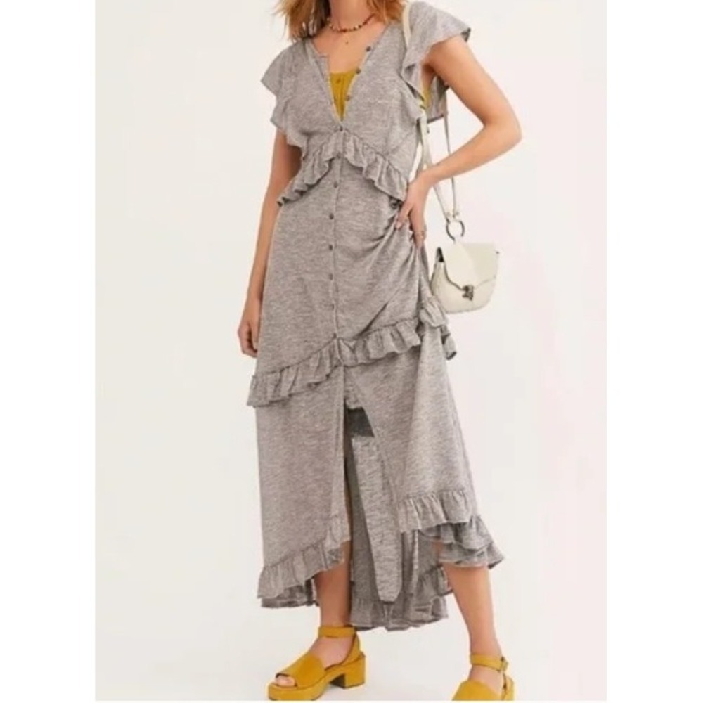 Free People Gray Ruffle Maxi Dress